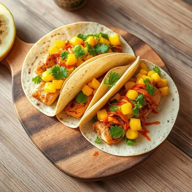 Spicy Mango Salmon Tacos